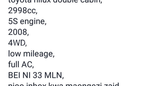 Nunua Ilio tumika Toyota Hilux Nyeupe Gari ndani ya Dar es Salaam nchini Dar es Salaam Nunua Ilio tumika Toyota Hilux Nyeupe Gari ndani ya Dar es Salaam nchini Dar es Salaam