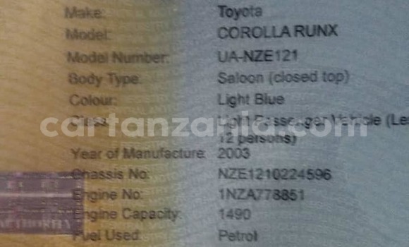 Buy Used Toyota Runx Blue Car in Dar es Salaam in Dar es Salaam Buy Used Toyota Runx Blue Car in Dar es Salaam in Dar es Salaam